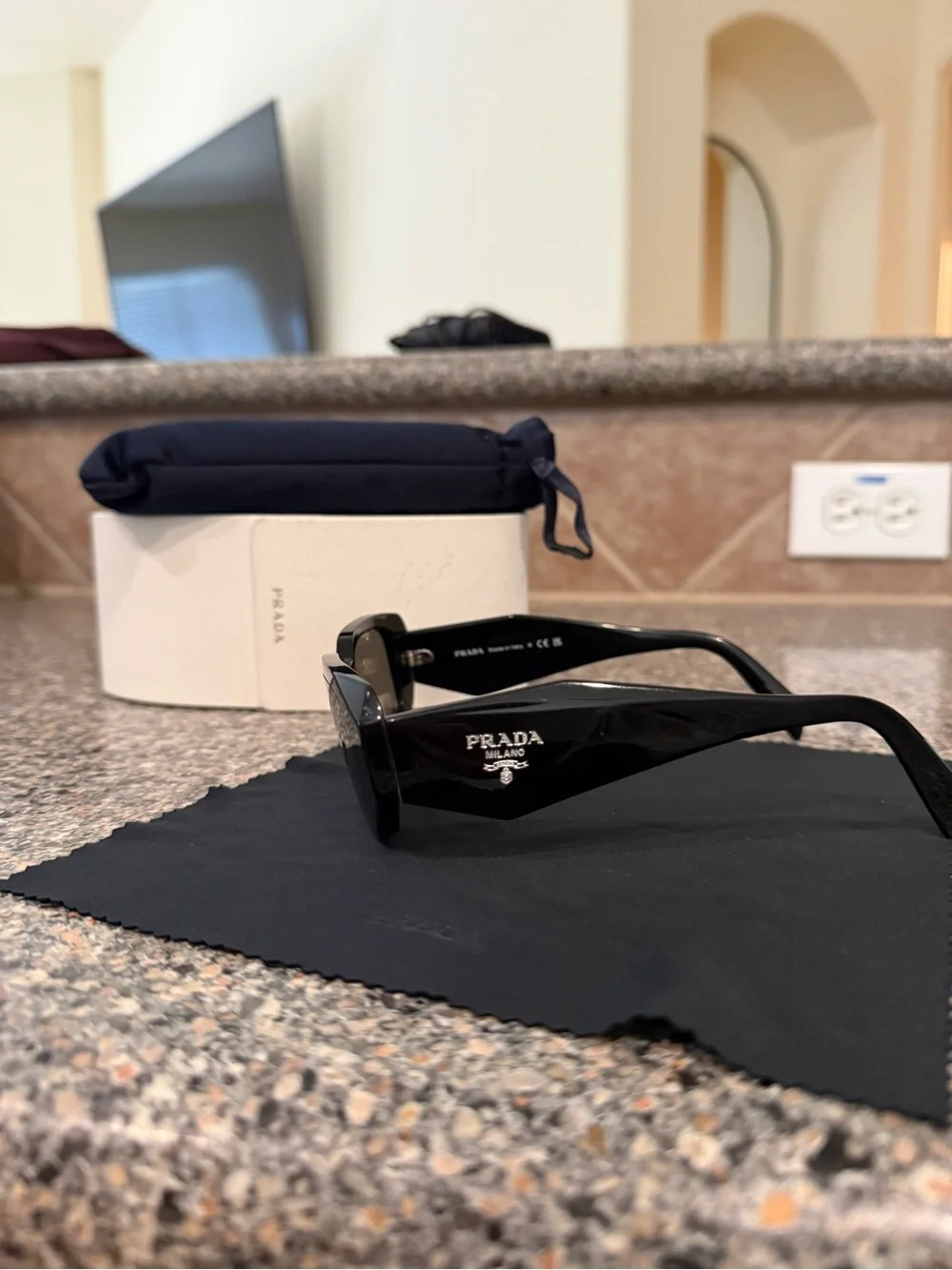 Prada 17WS Black/Mirror Oversized Rectangular Women's Sunglasses